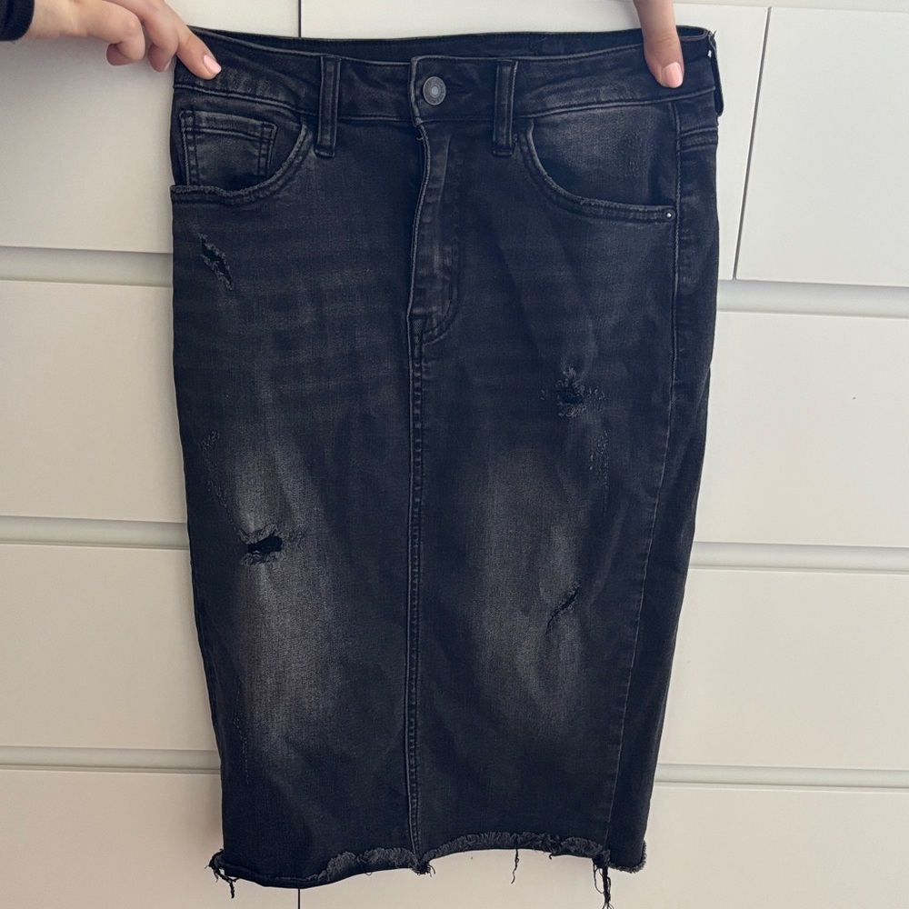 Black Distressed Midi Skirt